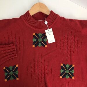 Vintage Valentino Uomo Sweater Embroidered Flowers 90s